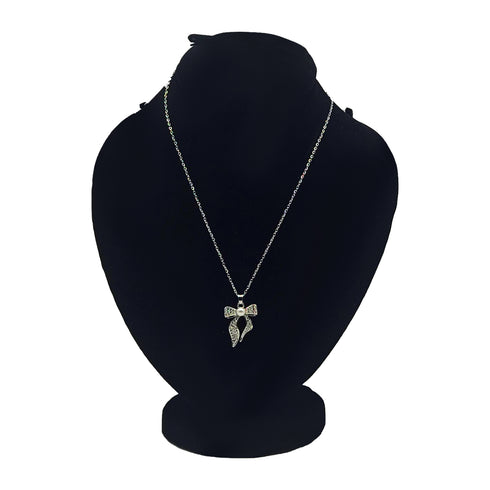 Silver Bow With Clear Rhinestone Necklace - D46 - 3